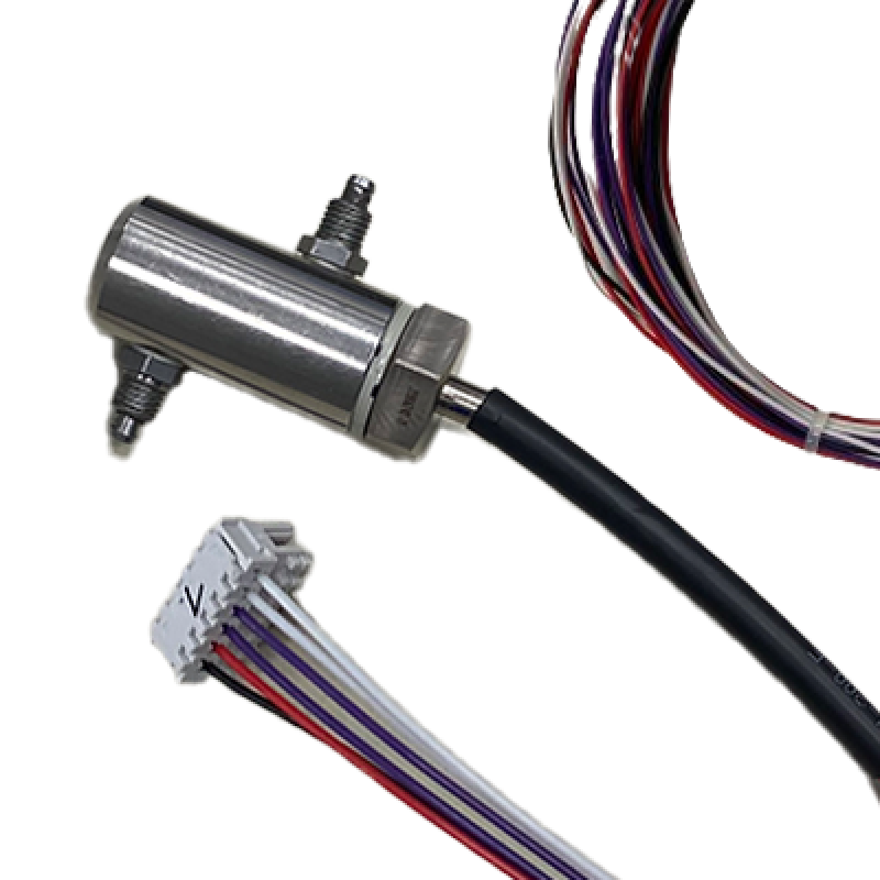 M16-threaded flow-through adapter for integrating oxygen sensors into gas flow systems.