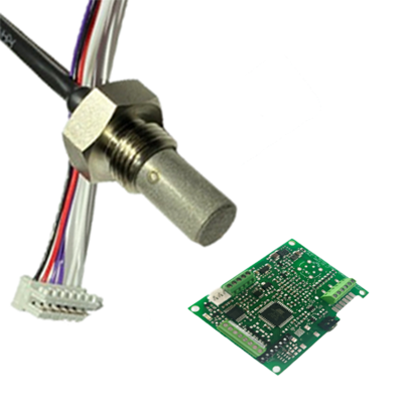 SO‑D0‑XXX‑AXXXC M16-threaded zirconia oxygen sensor module mounted on sensor evaluation board with microcontroller and connectors
